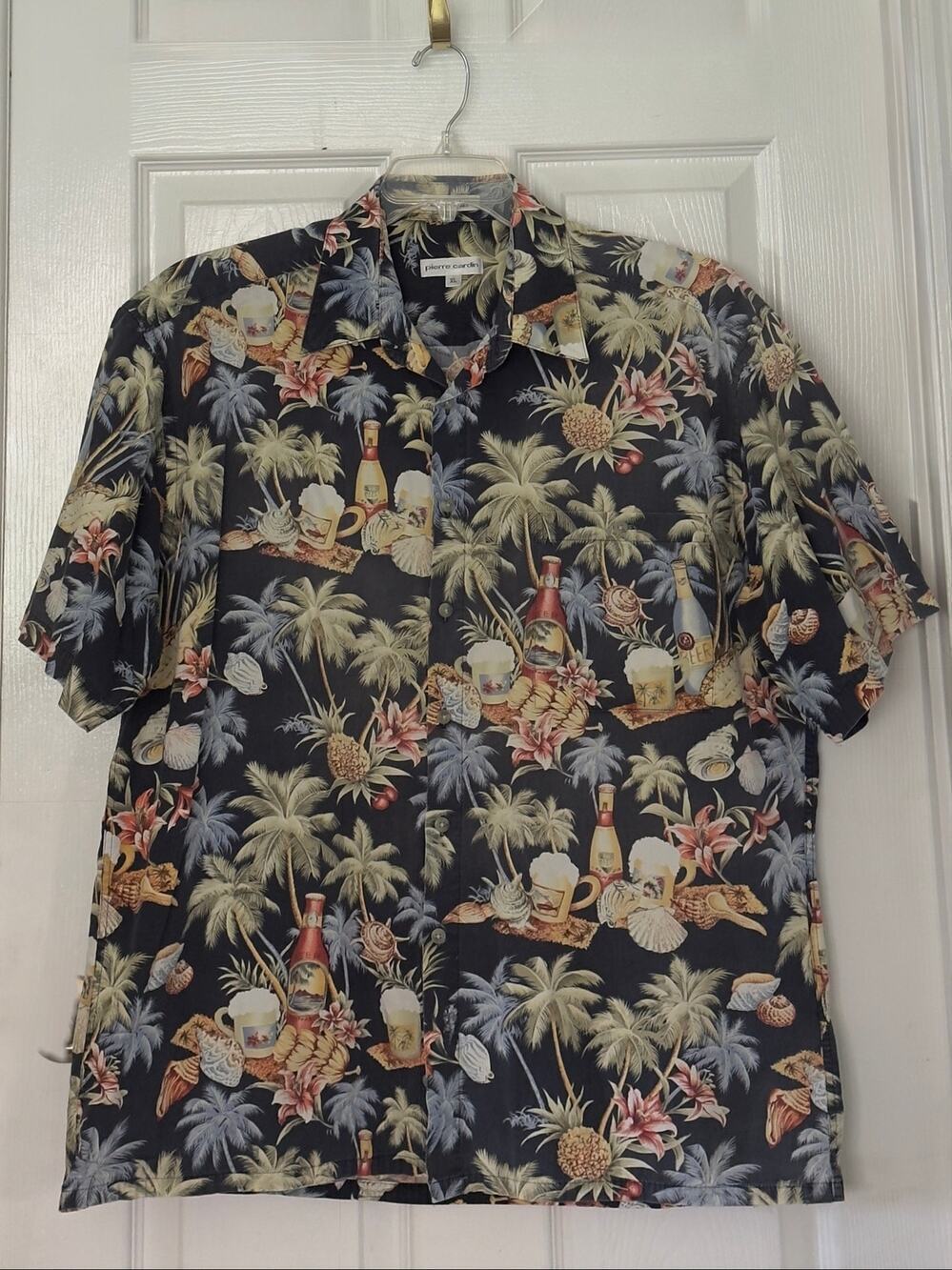 Pierre Cardin Vintage Hawaiian Shirt Palm Trees Beer Pineapples Shells Size XL